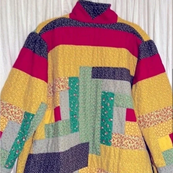 Handmade Heirloom Vintage Long Quilt Coat; Log cabin quilt.